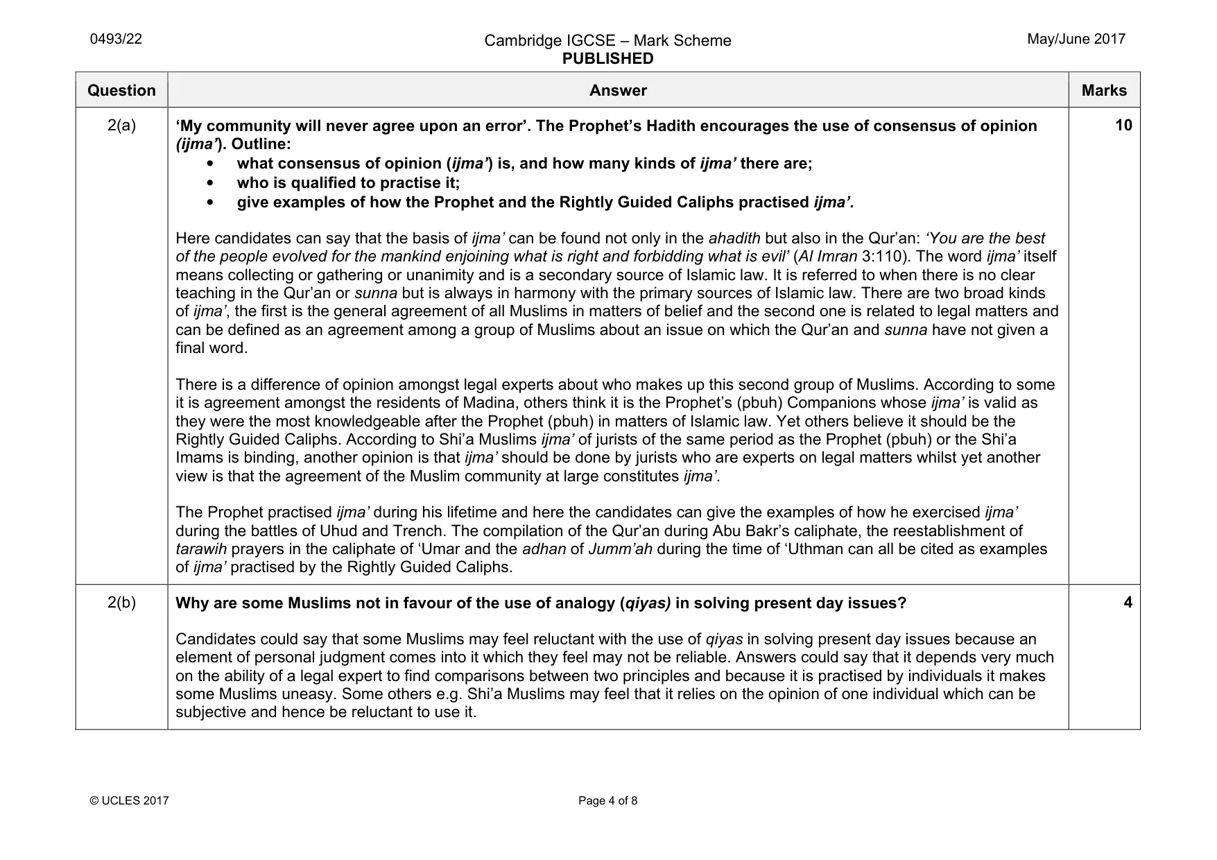 Mark scheme, page 4 of 8