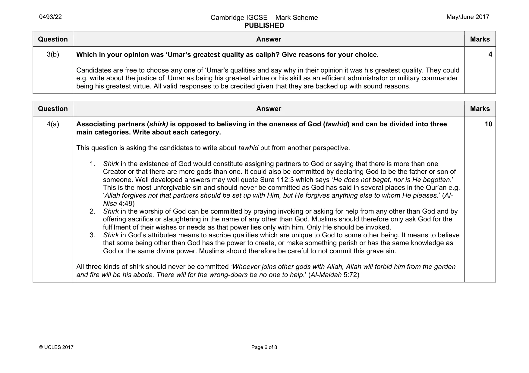 Mark scheme, page 6 of 8