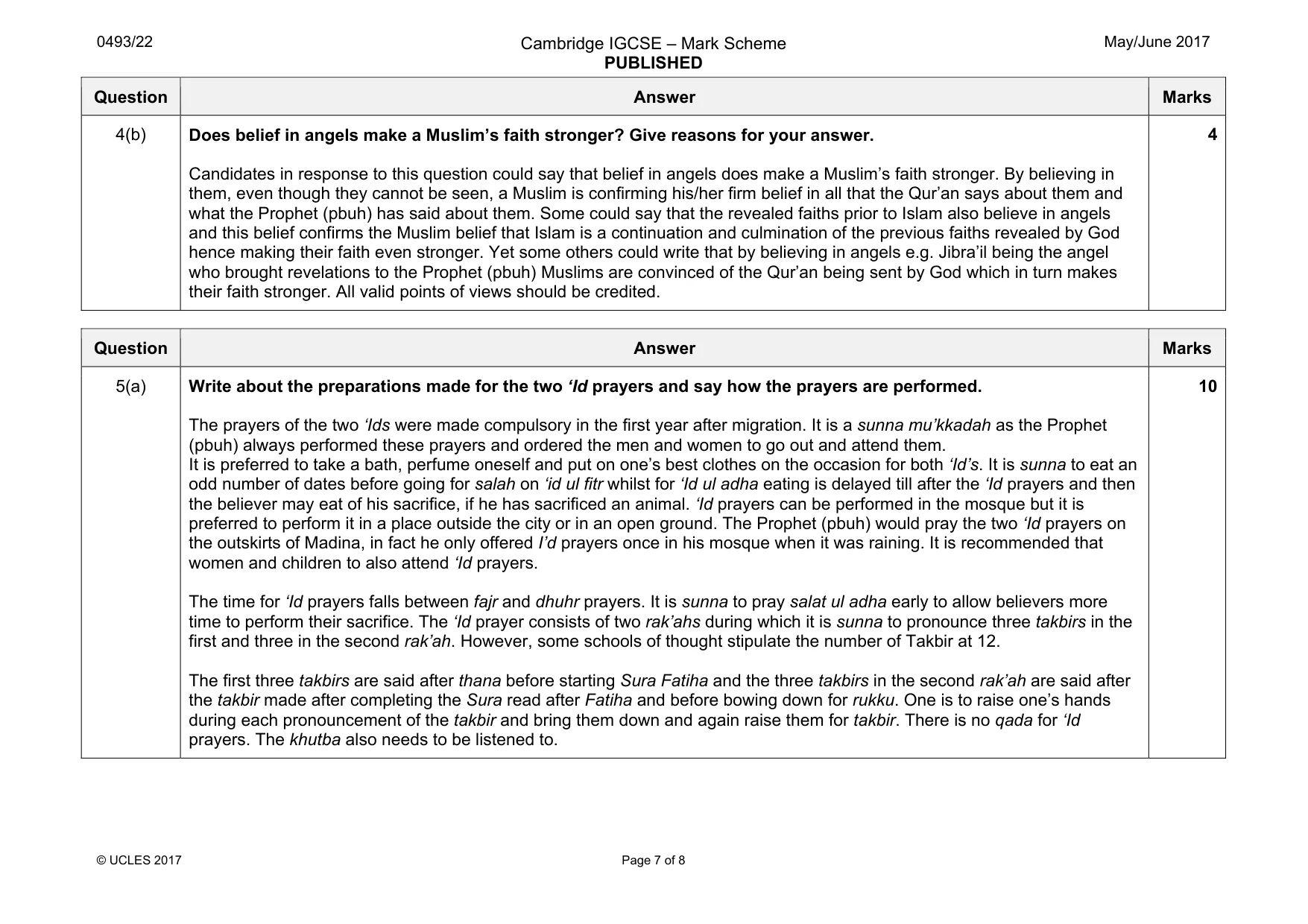 Mark scheme, page 7 of 8