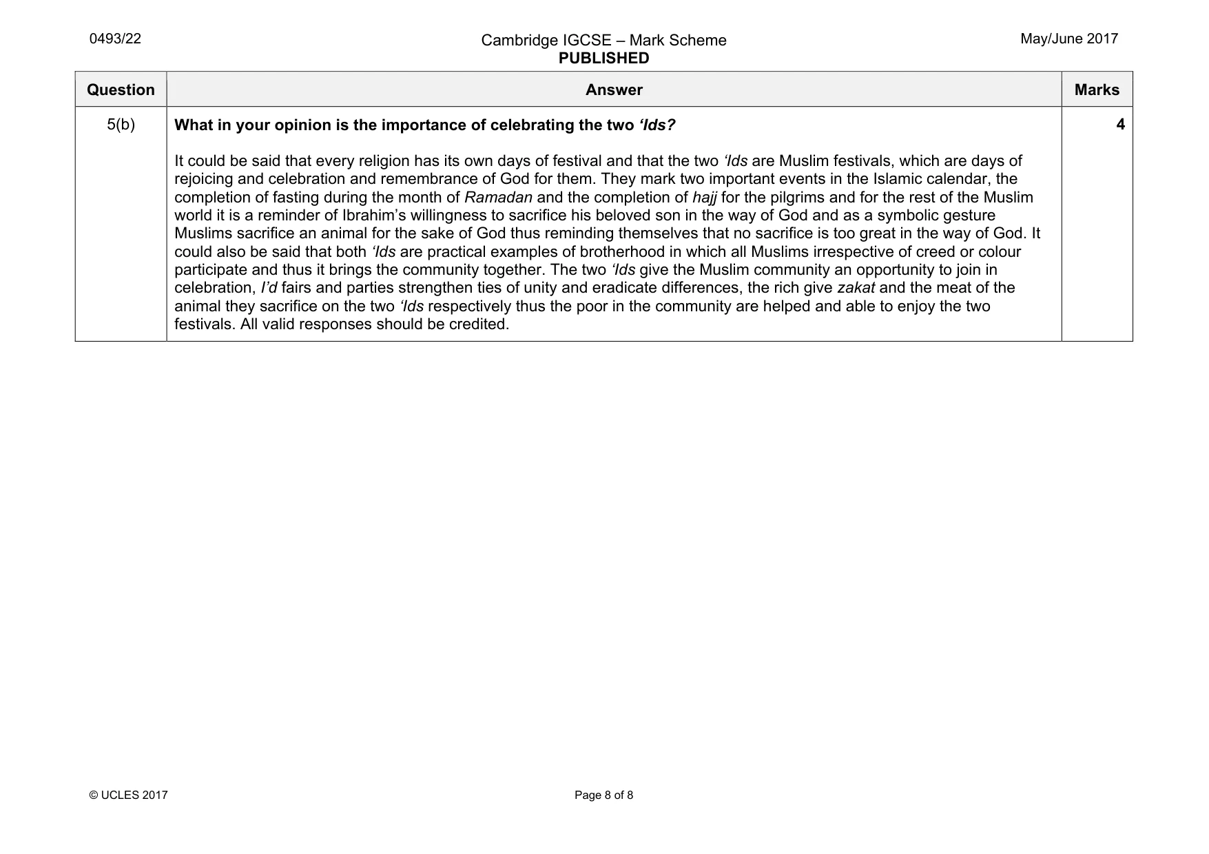 Mark scheme, page 8 of 8