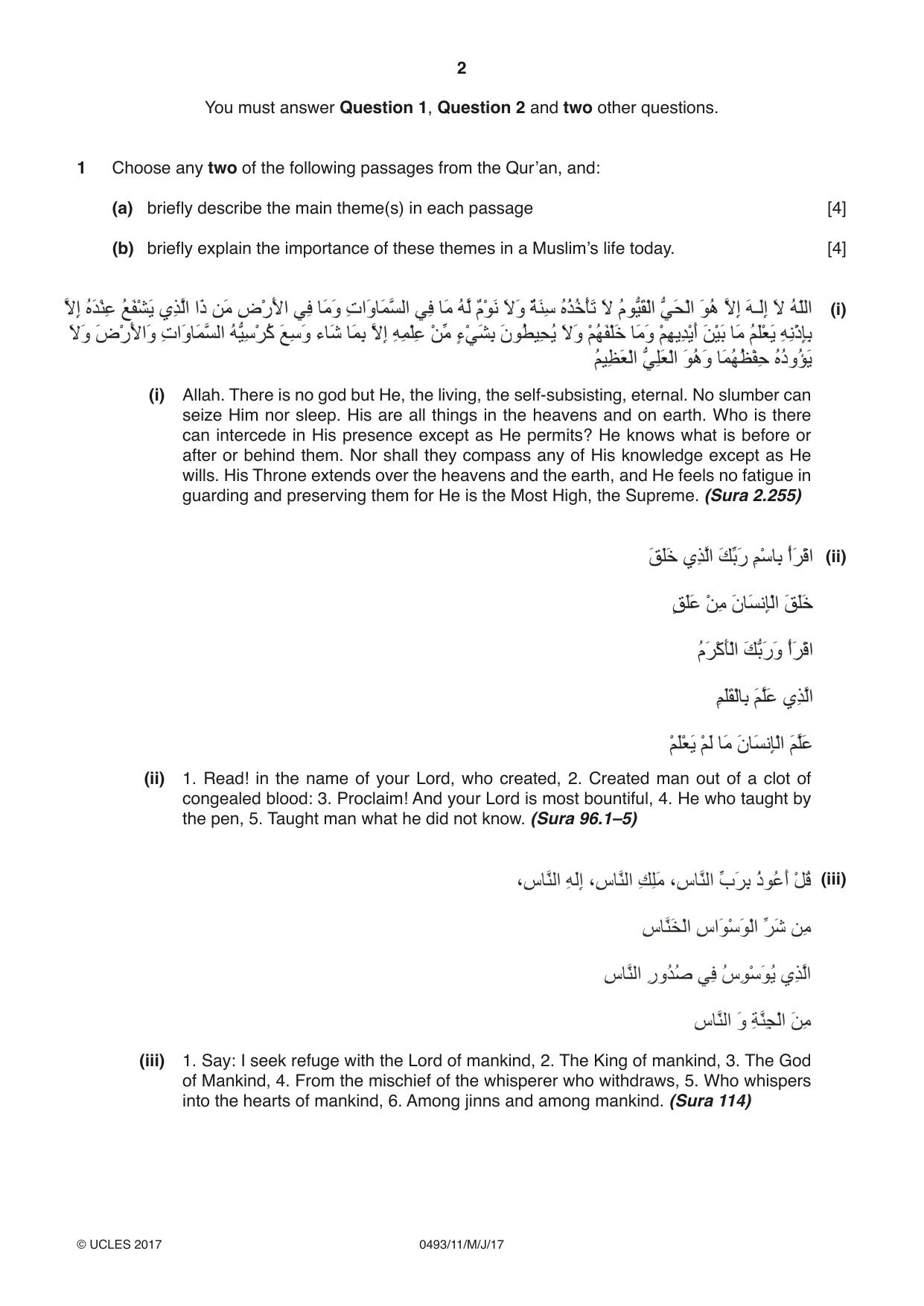 Cambridge IGCSE Islamiyat 0493 2017 May/June Paper 1 · Variant 1 question paper, page 2 of 16