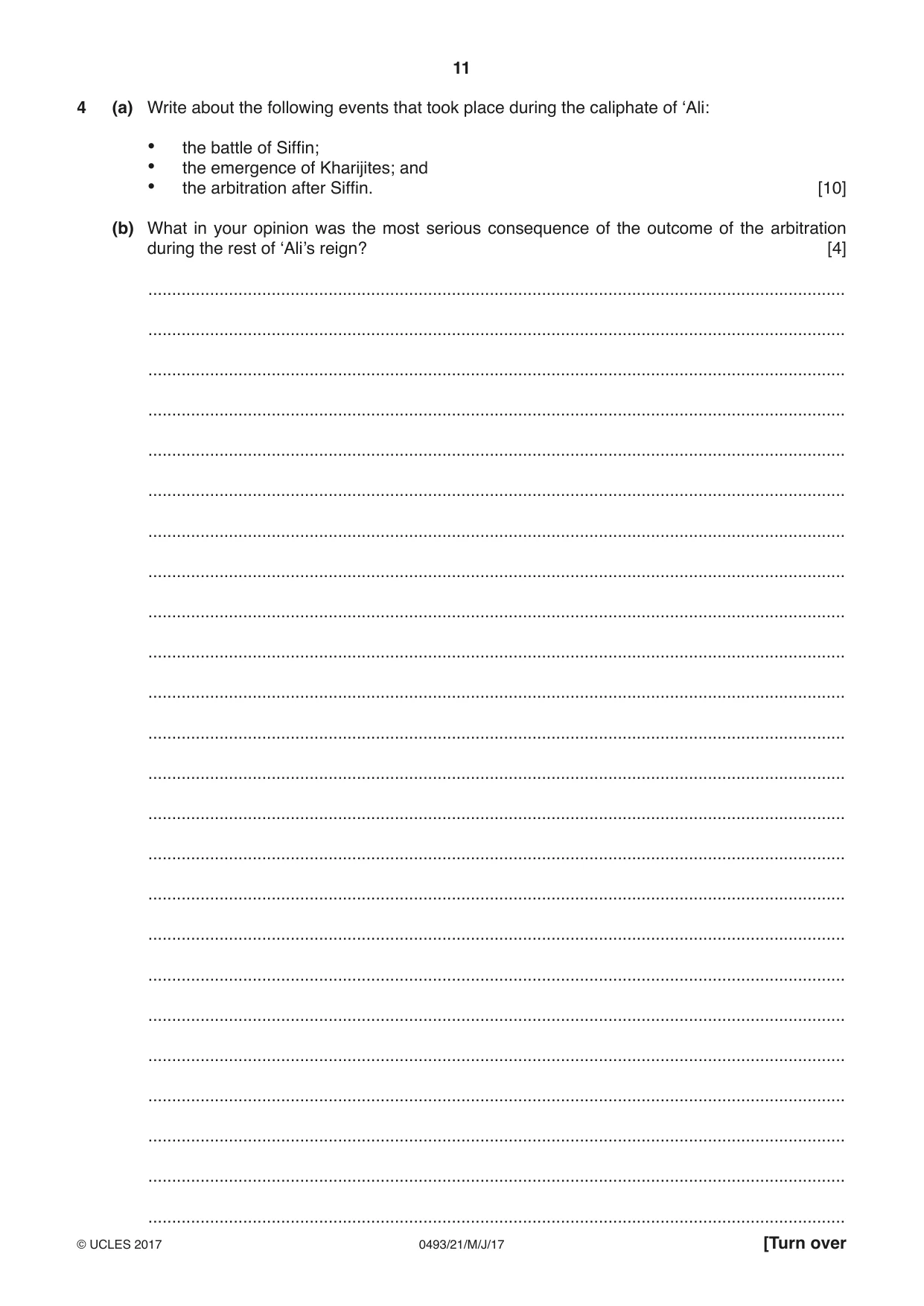 Cambridge IGCSE Islamiyat 0493 2017 May/June Paper 2 · Variant 1 question paper, page 11 of 16