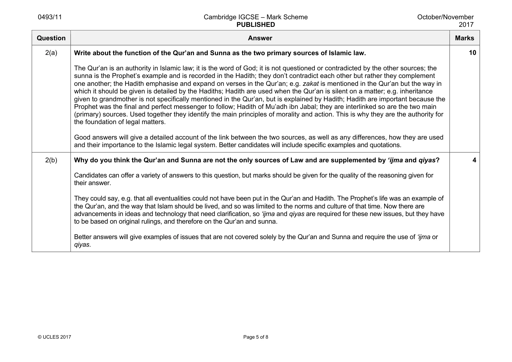 Mark scheme, page 5 of 8