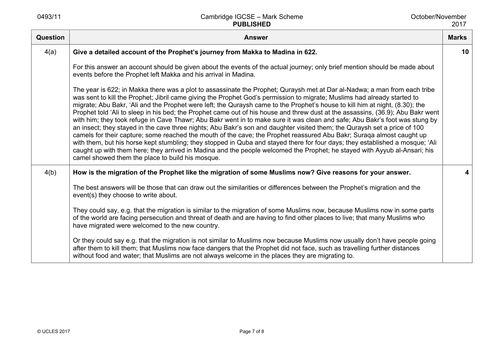 Mark scheme, page 7 of 8