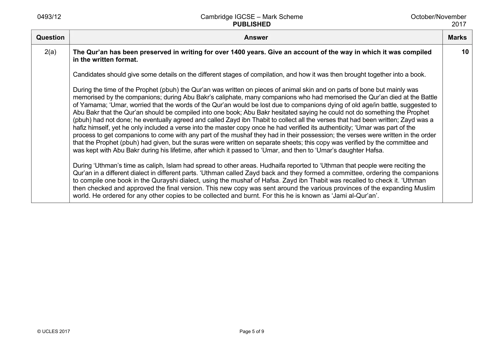 Mark scheme, page 5 of 9