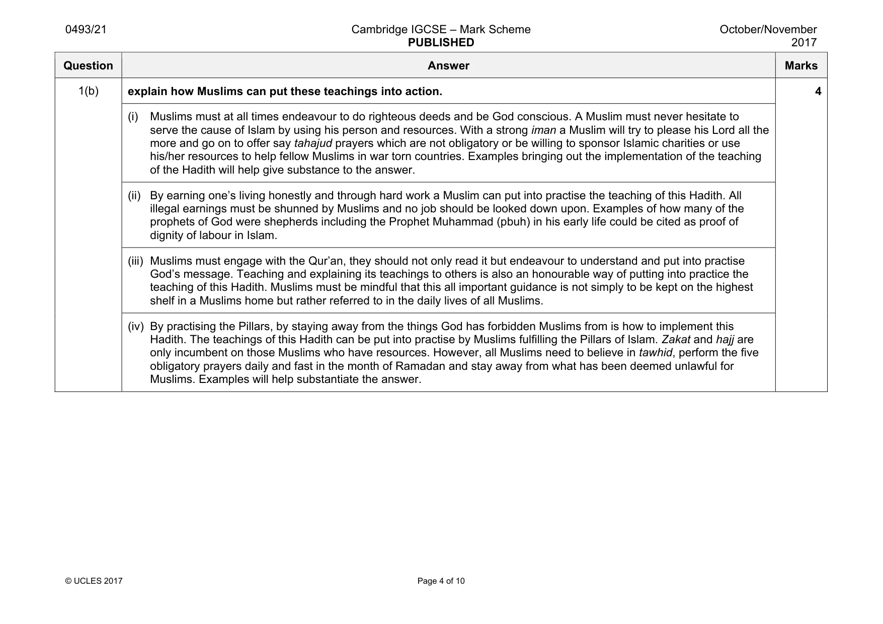 Mark scheme, page 4 of 10