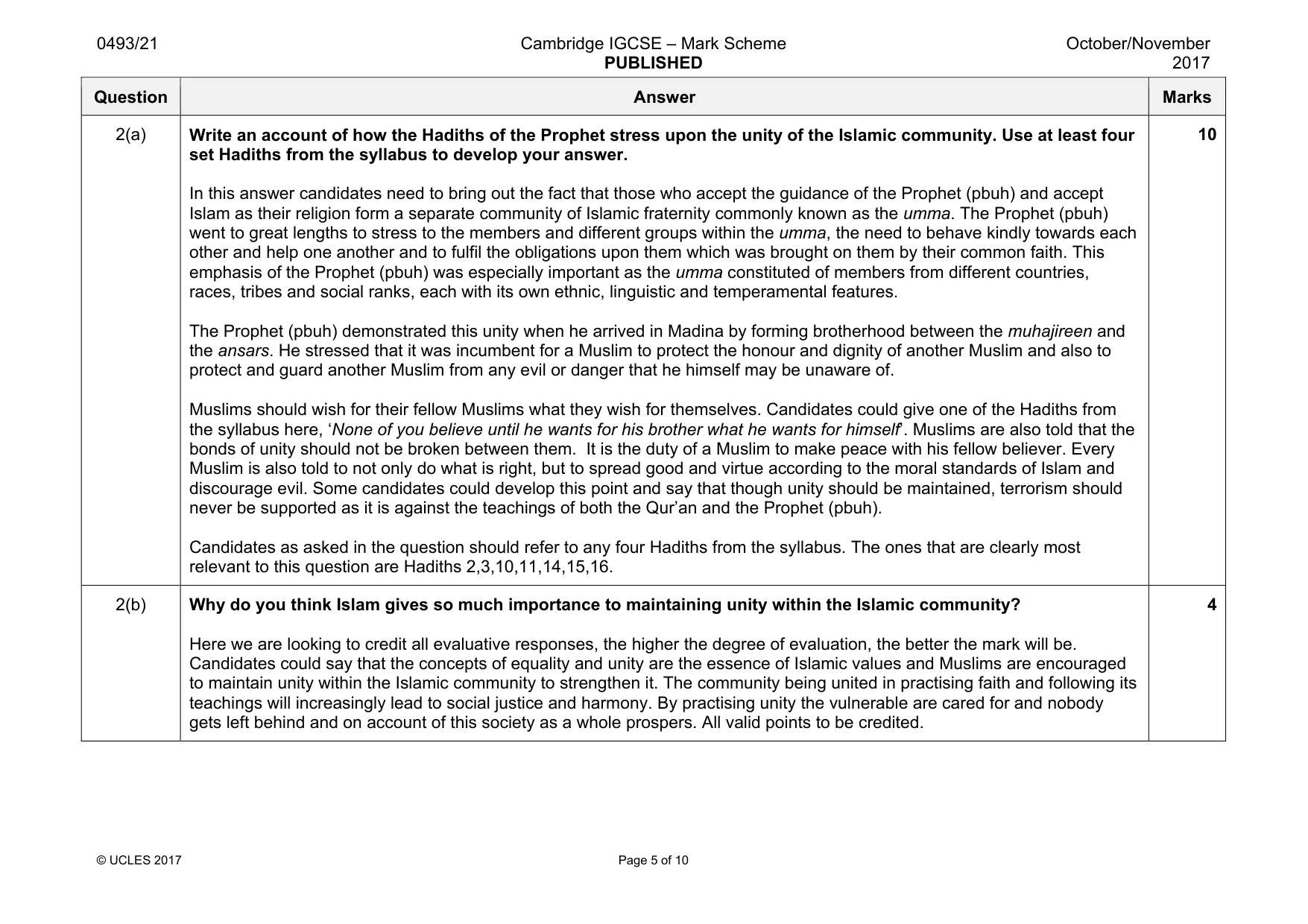 Mark scheme, page 5 of 10
