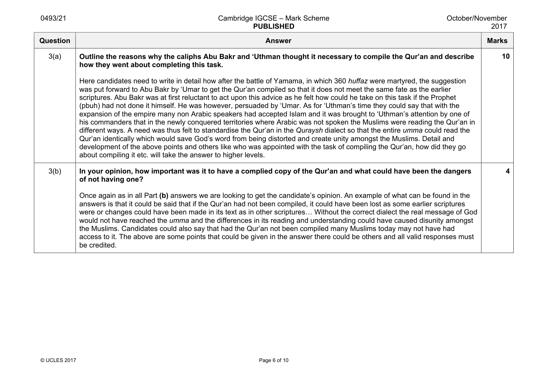 Mark scheme, page 6 of 10