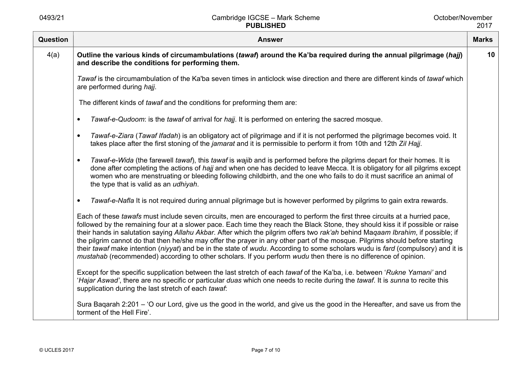 Mark scheme, page 7 of 10