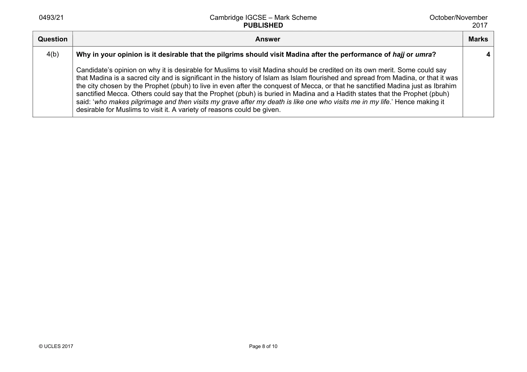 Mark scheme, page 8 of 10