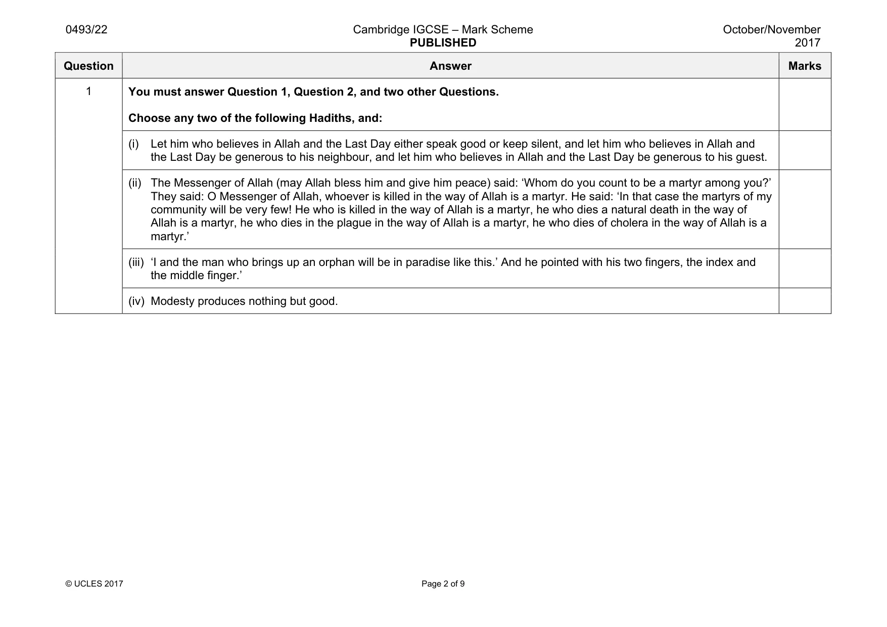 Mark scheme, page 2 of 9