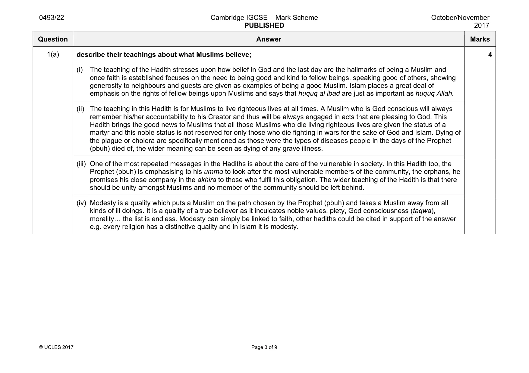 Mark scheme, page 3 of 9
