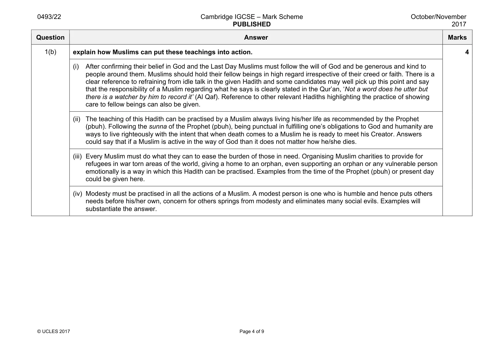 Mark scheme, page 4 of 9