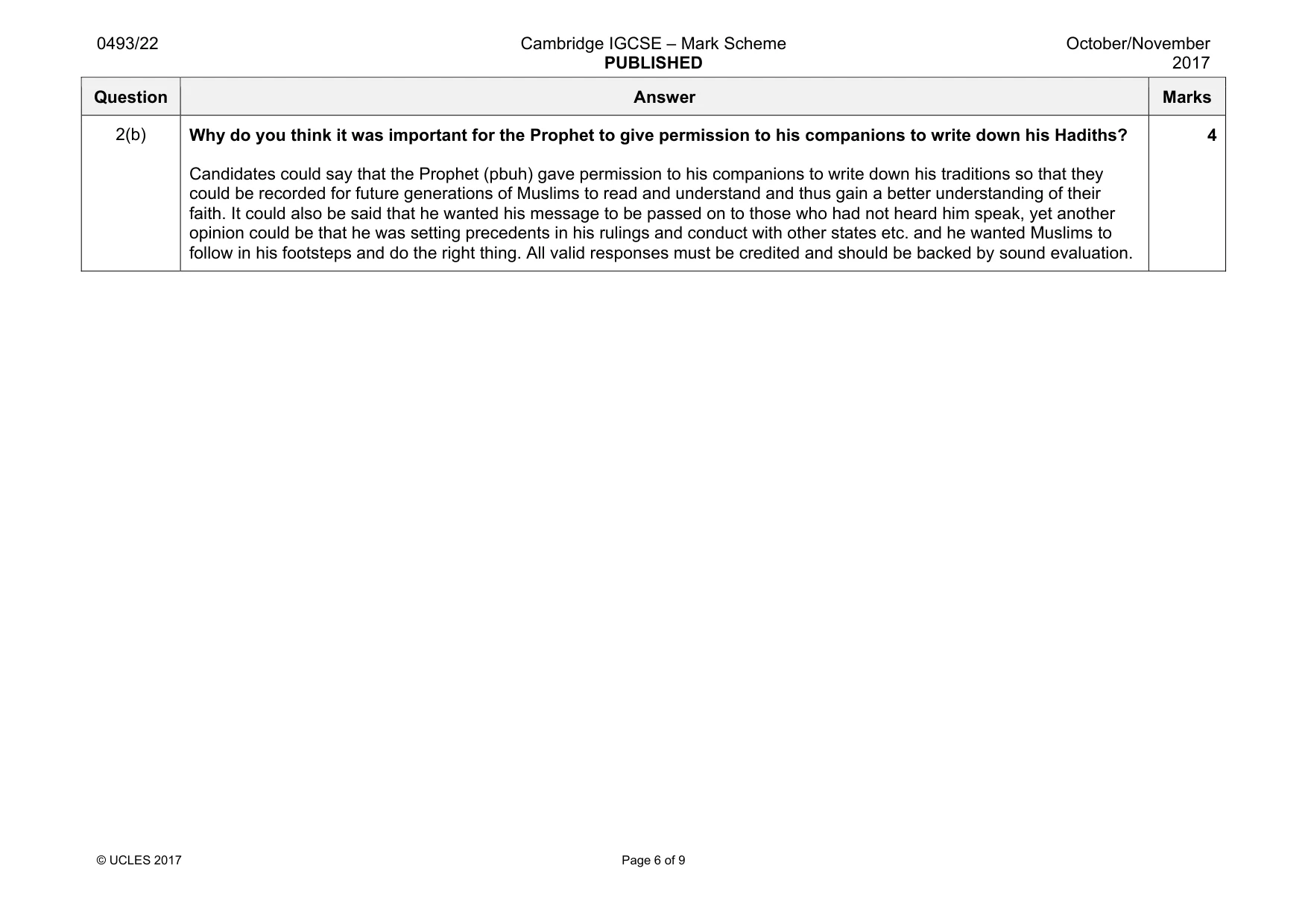 Mark scheme, page 6 of 9