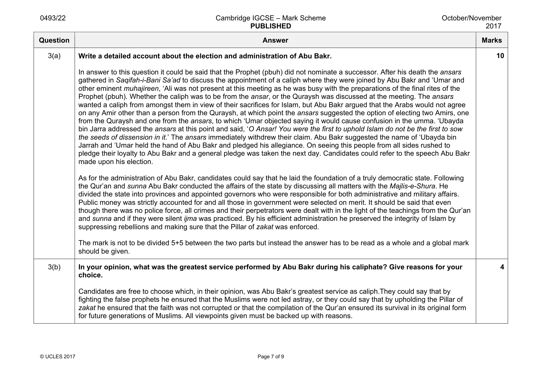 Mark scheme, page 7 of 9