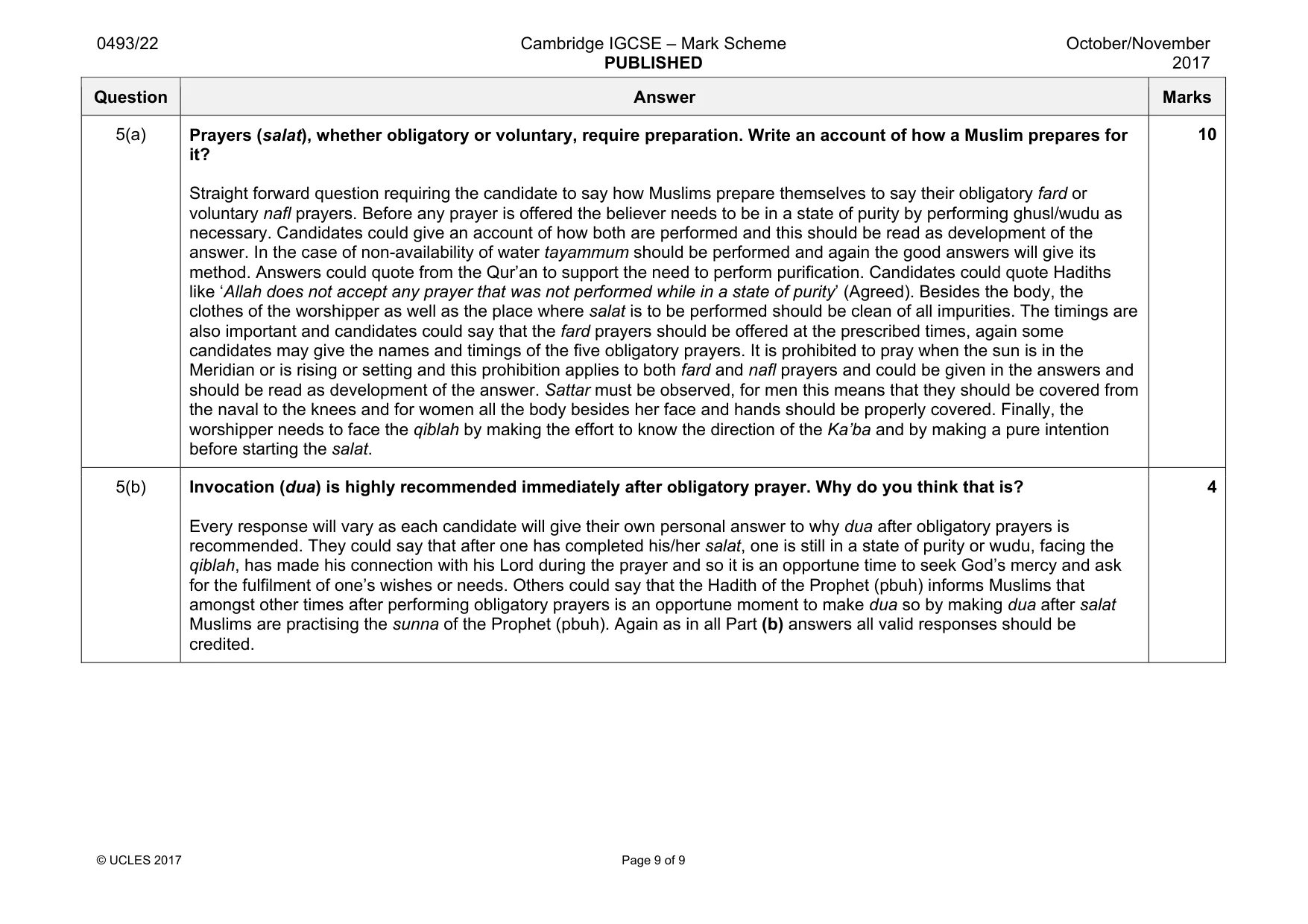 Mark scheme, page 9 of 9