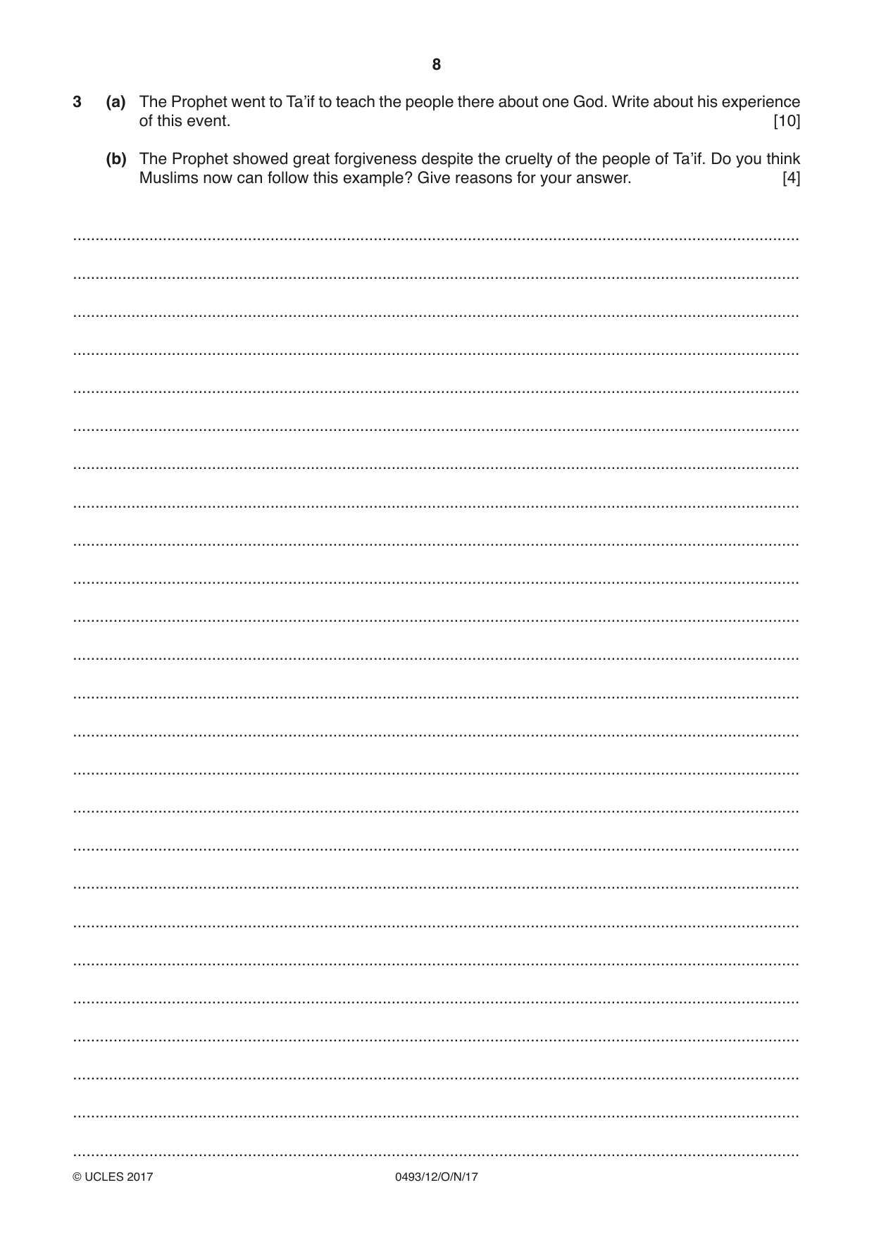 Cambridge IGCSE Islamiyat 0493 2017 Oct/Nov Paper 1 · Variant 2 question paper, page 8 of 16