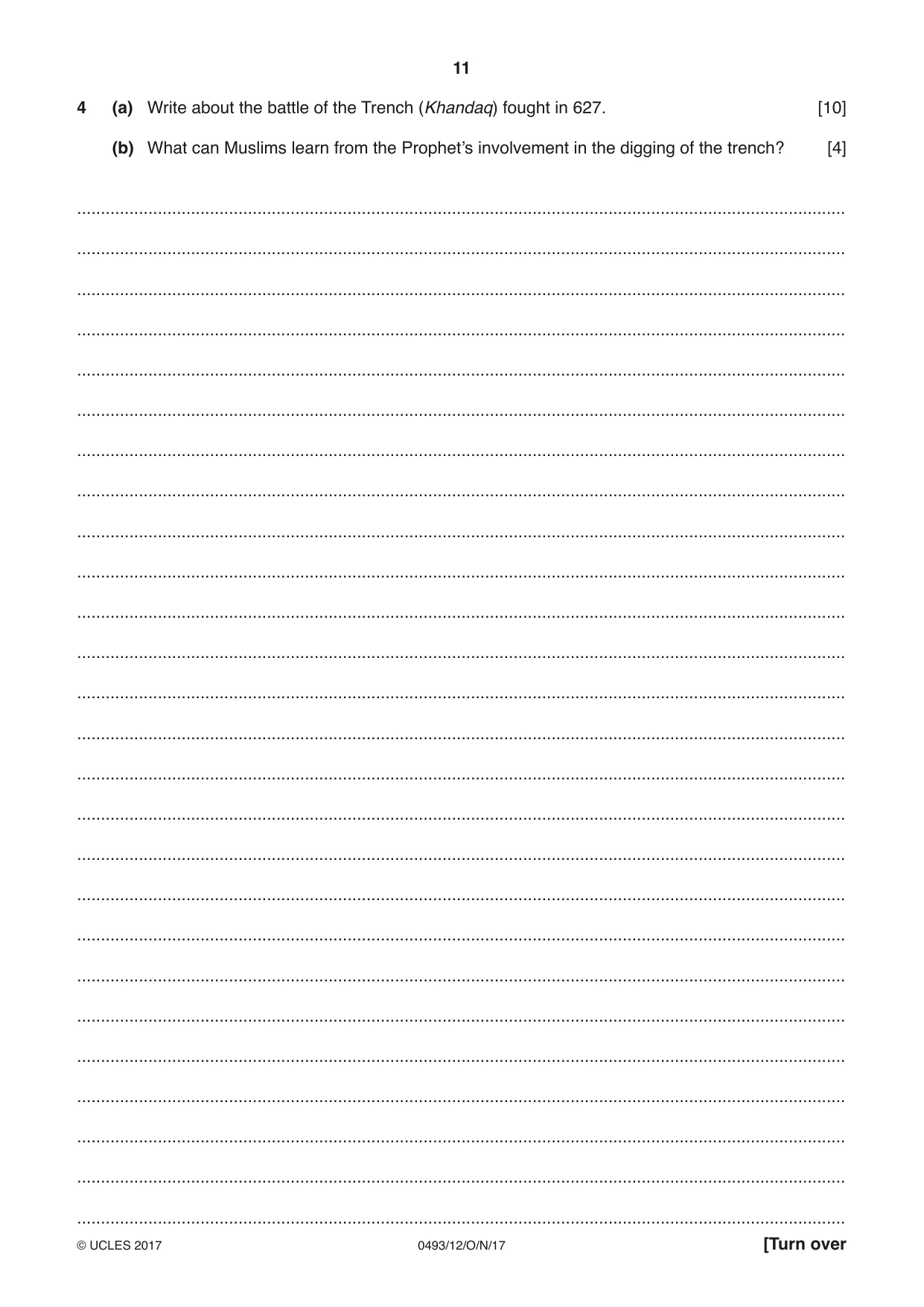 Cambridge IGCSE Islamiyat 0493 2017 Oct/Nov Paper 1 · Variant 2 question paper, page 11 of 16