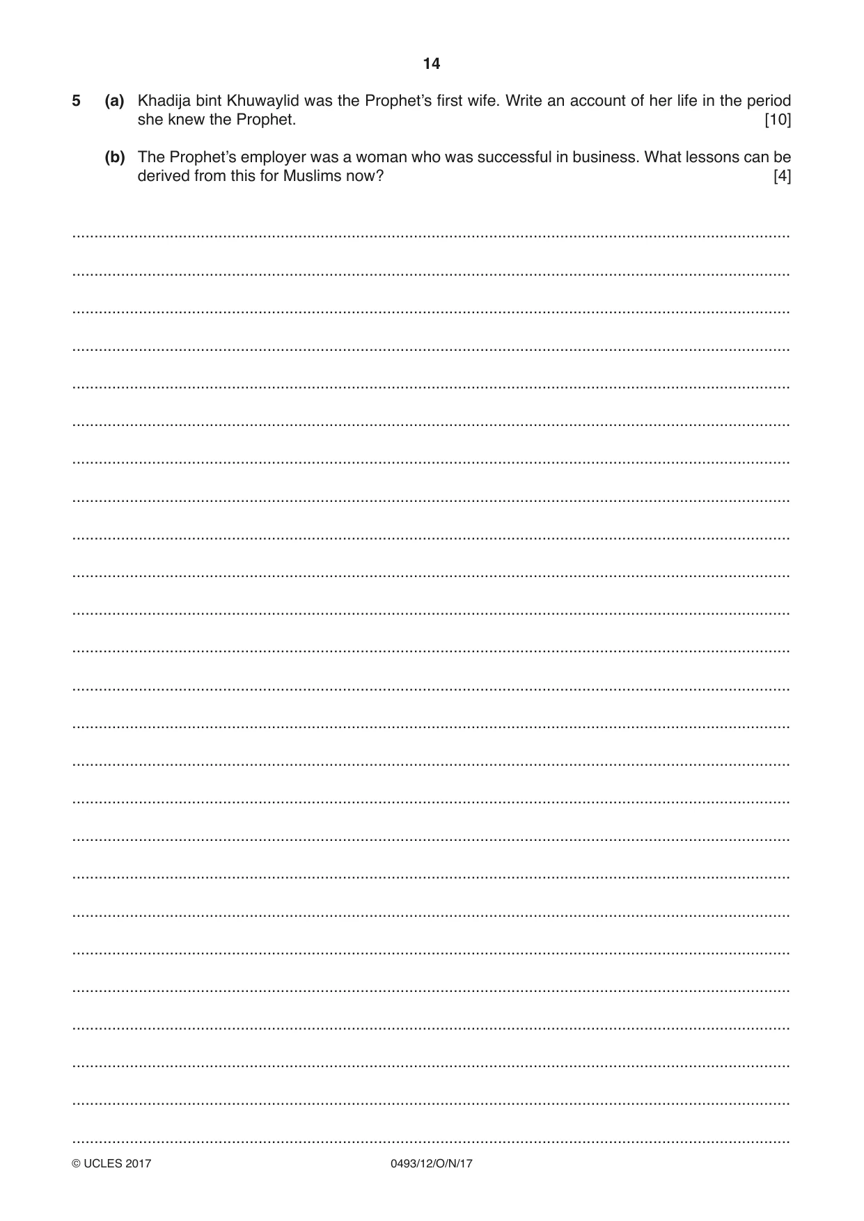 Cambridge IGCSE Islamiyat 0493 2017 Oct/Nov Paper 1 · Variant 2 question paper, page 14 of 16