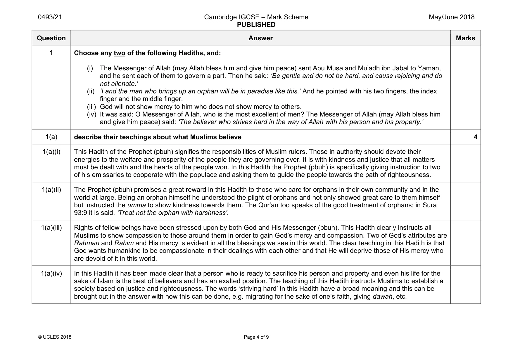 Mark scheme, page 4 of 9