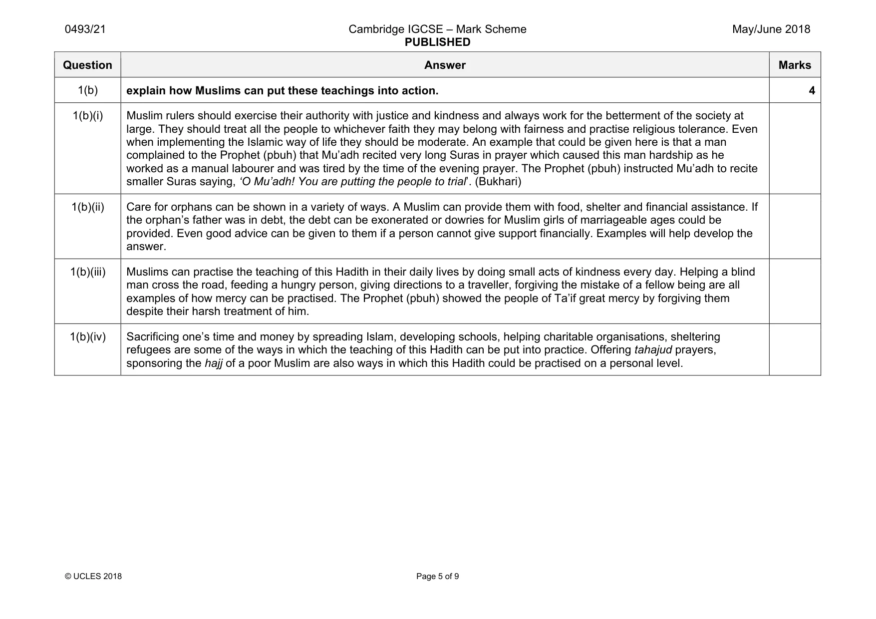 Mark scheme, page 5 of 9
