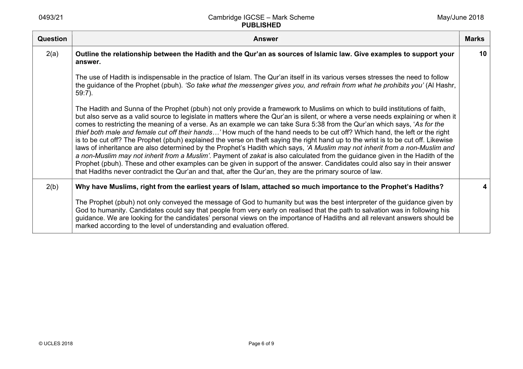 Mark scheme, page 6 of 9