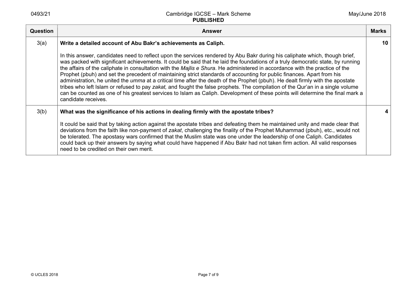 Mark scheme, page 7 of 9
