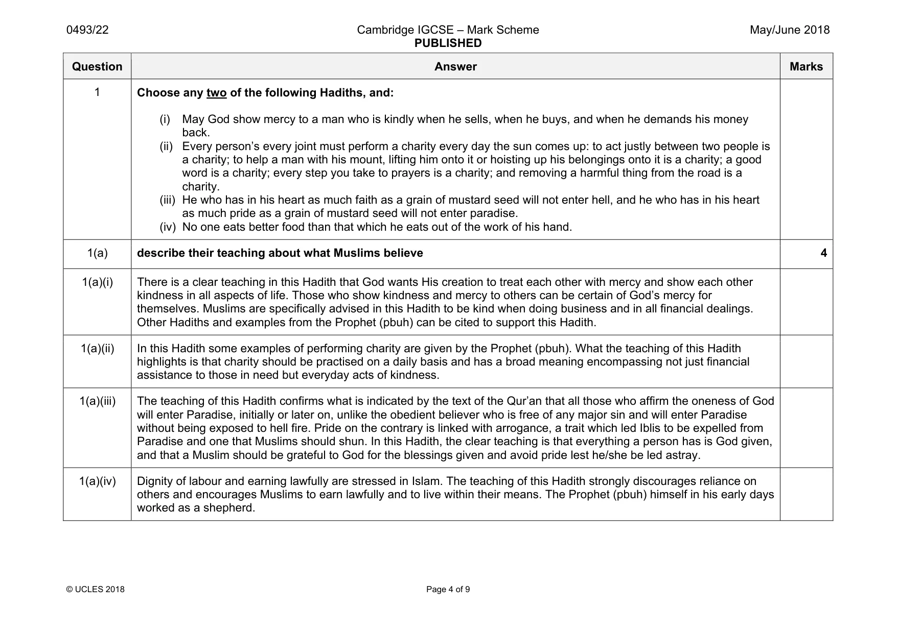 Mark scheme, page 4 of 9