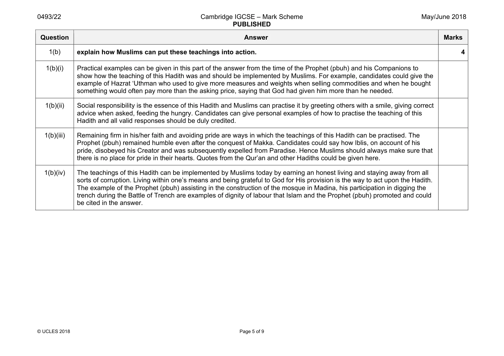 Mark scheme, page 5 of 9