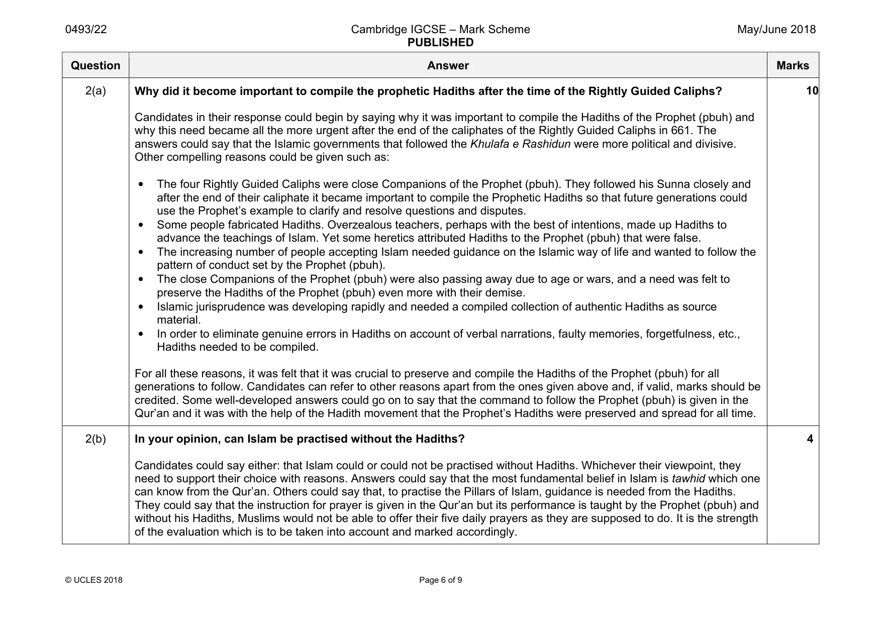 Mark scheme, page 6 of 9