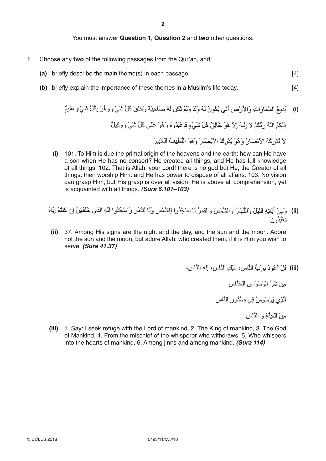 Cambridge IGCSE Islamiyat 0493 2018 May/June Paper 1 · Variant 1 question paper, page 2 of 16