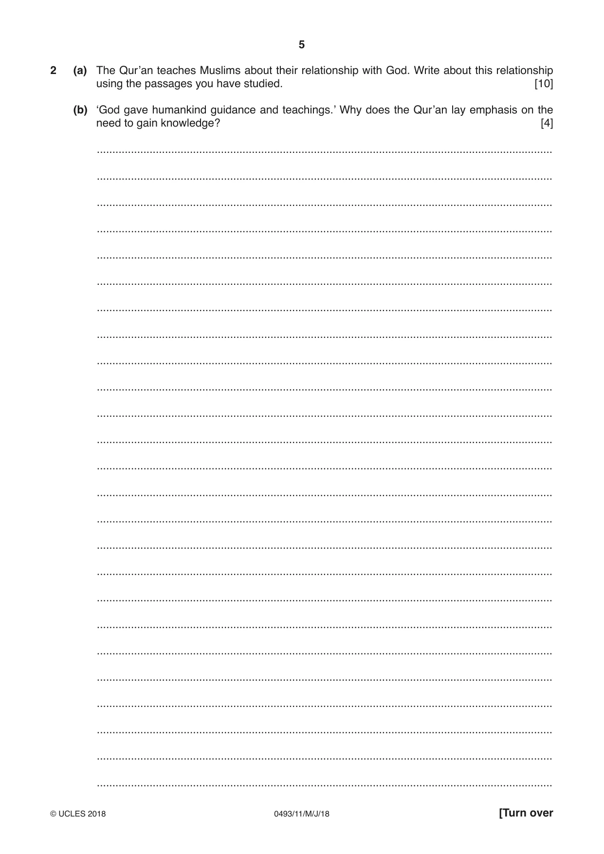 Cambridge IGCSE Islamiyat 0493 2018 May/June Paper 1 · Variant 1 question paper, page 5 of 16