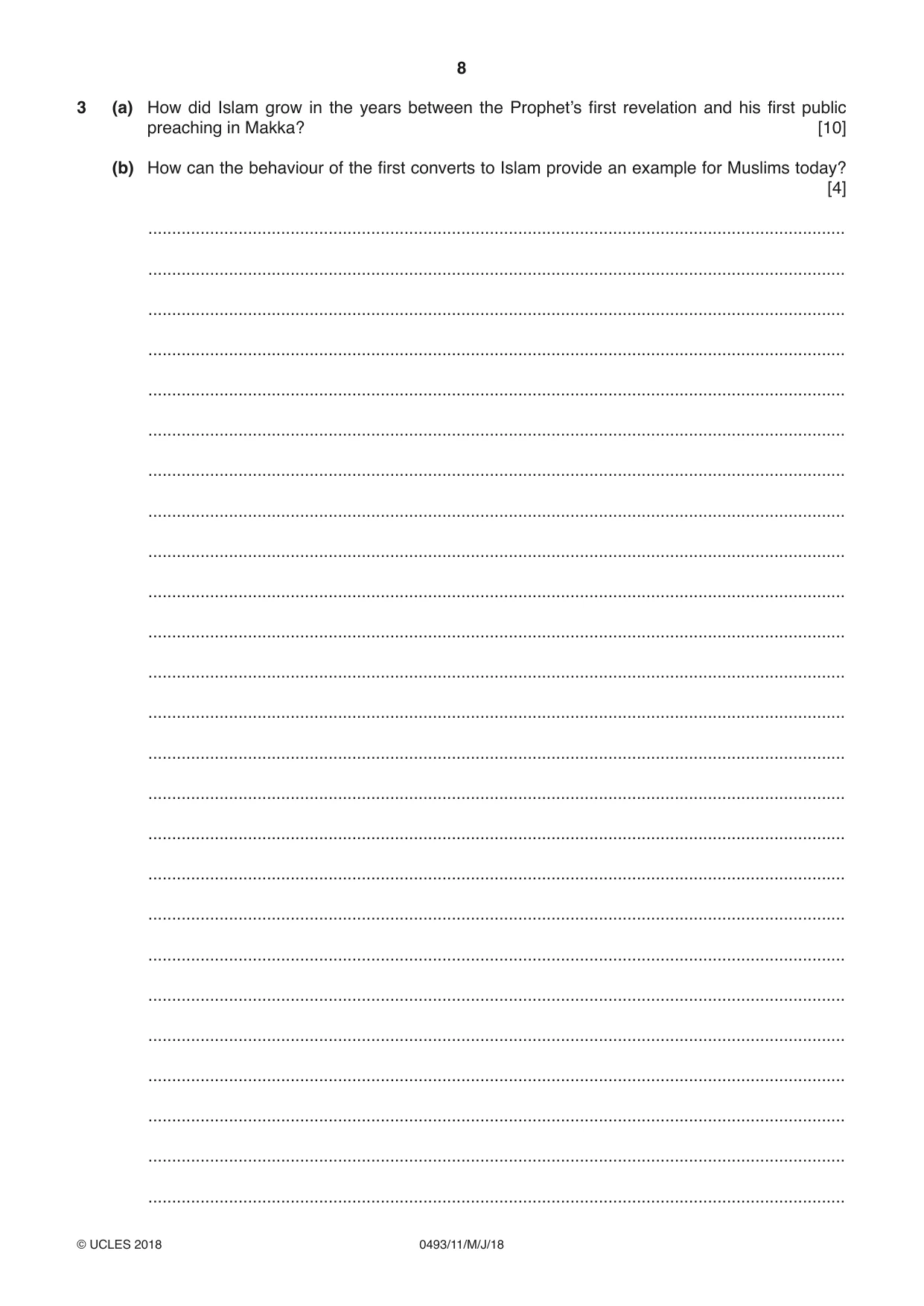 Cambridge IGCSE Islamiyat 0493 2018 May/June Paper 1 · Variant 1 question paper, page 8 of 16