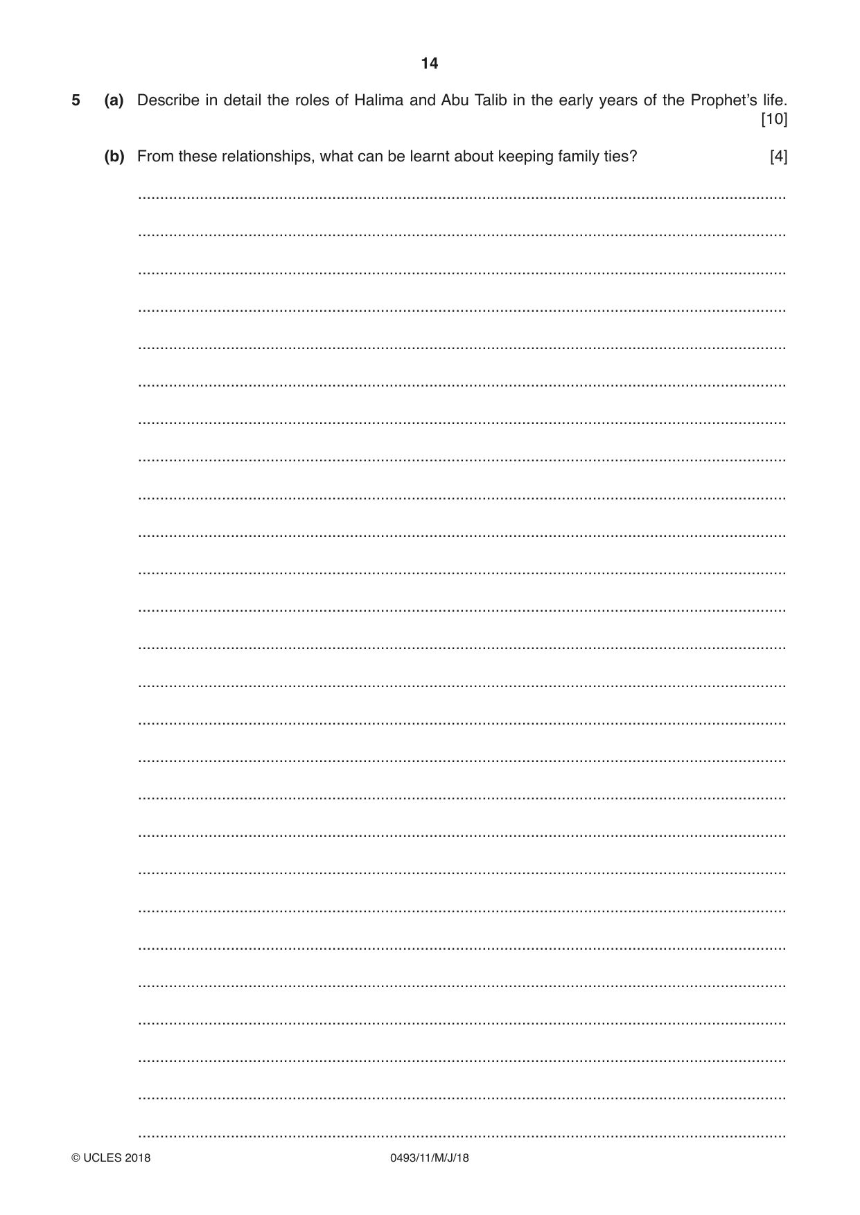 Cambridge IGCSE Islamiyat 0493 2018 May/June Paper 1 · Variant 1 question paper, page 14 of 16