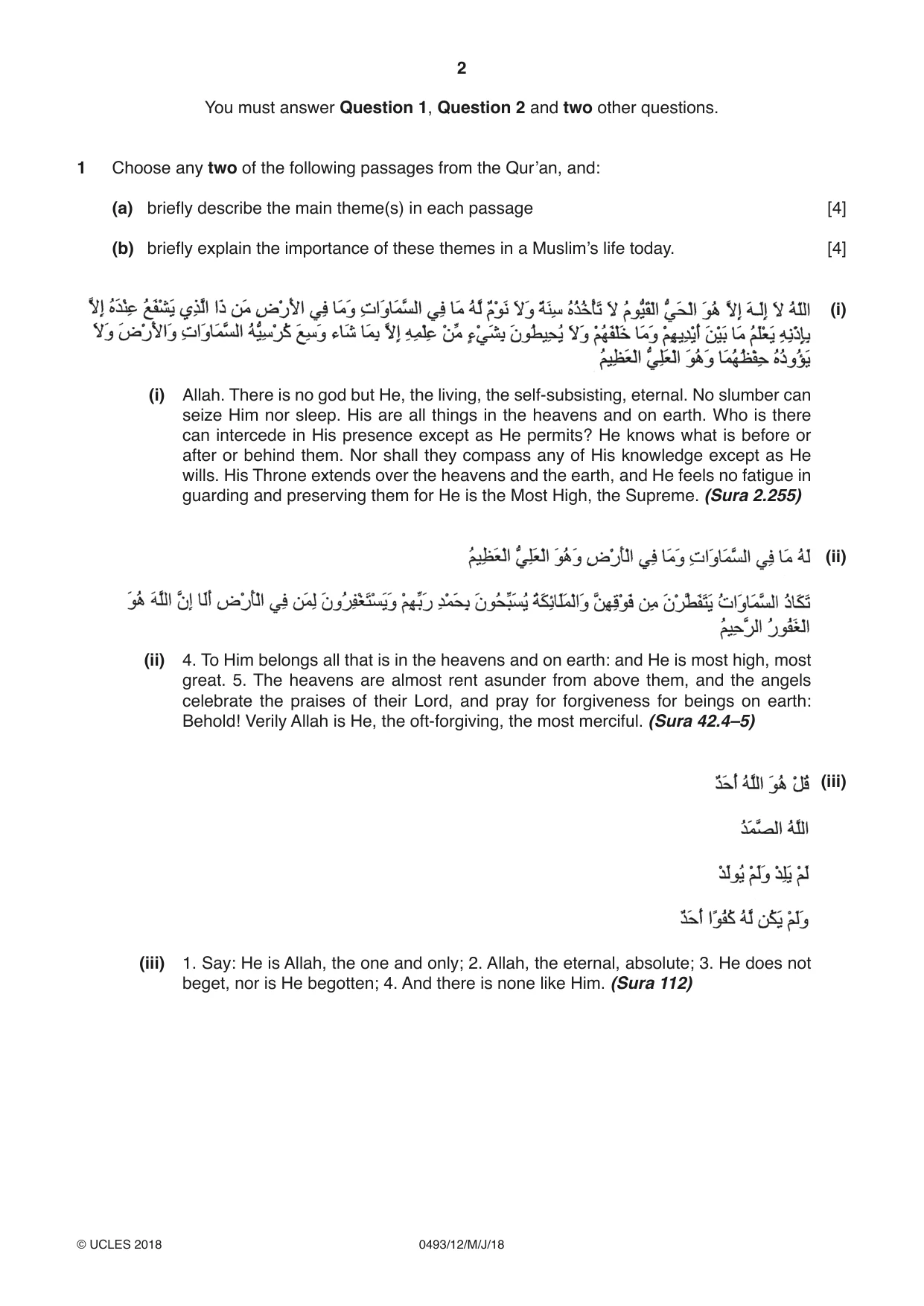 Cambridge IGCSE Islamiyat 0493 2018 May/June Paper 1 · Variant 2 question paper, page 2 of 16