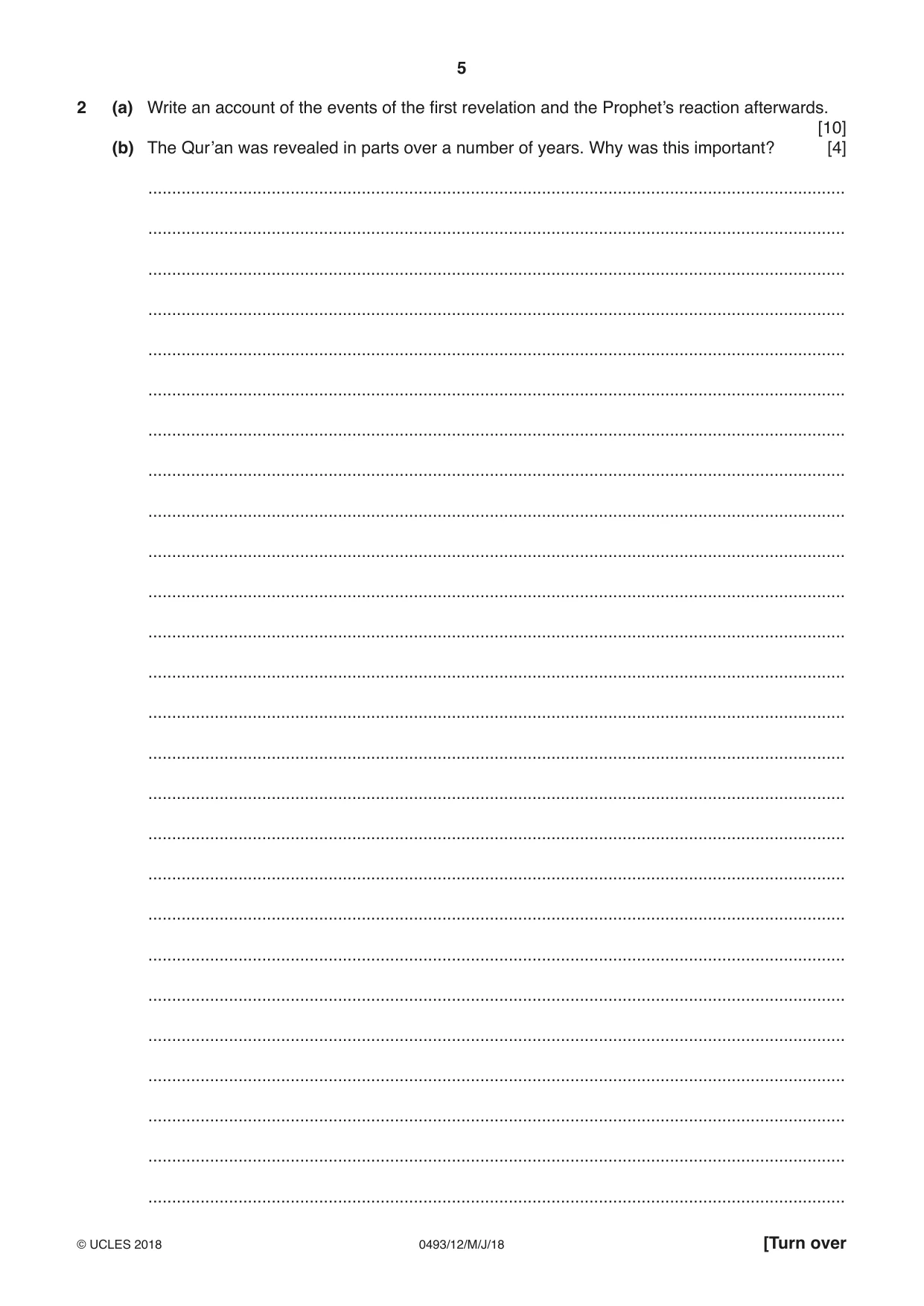 Cambridge IGCSE Islamiyat 0493 2018 May/June Paper 1 · Variant 2 question paper, page 5 of 16