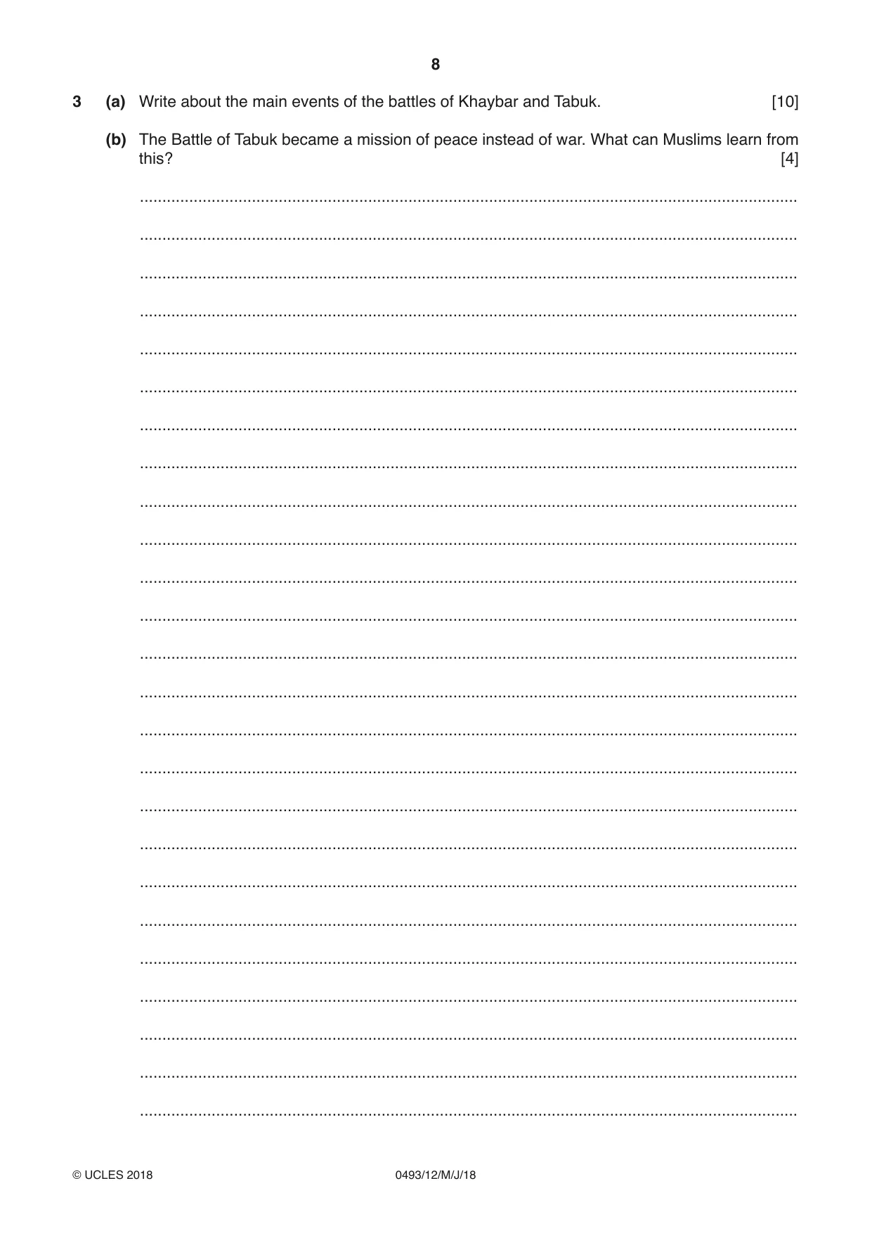 Cambridge IGCSE Islamiyat 0493 2018 May/June Paper 1 · Variant 2 question paper, page 8 of 16