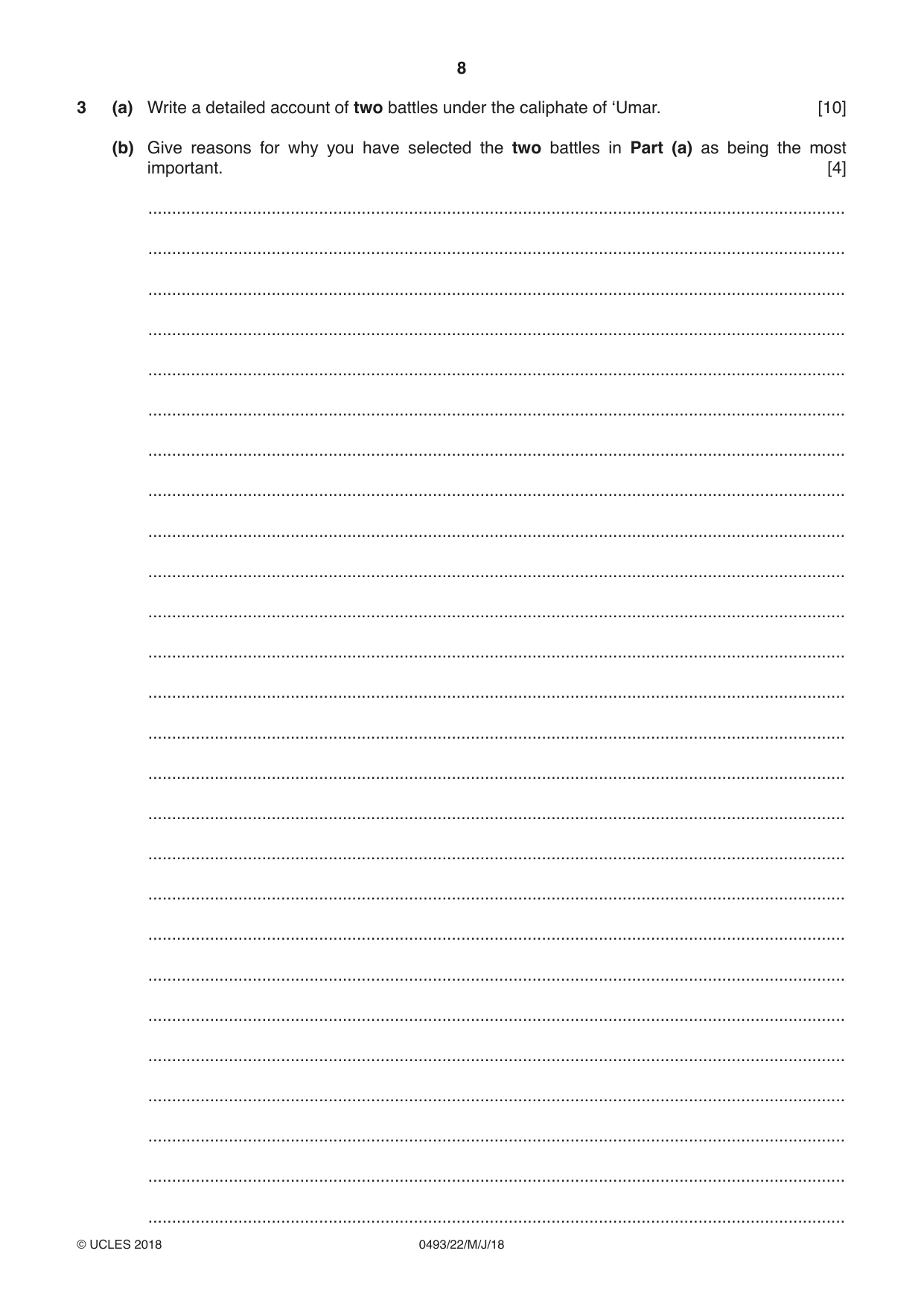 Cambridge IGCSE Islamiyat 0493 2018 May/June Paper 2 · Variant 2 question paper, page 8 of 16