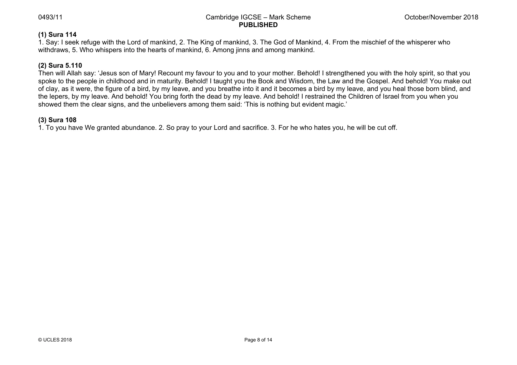 Mark scheme, page 8 of 14