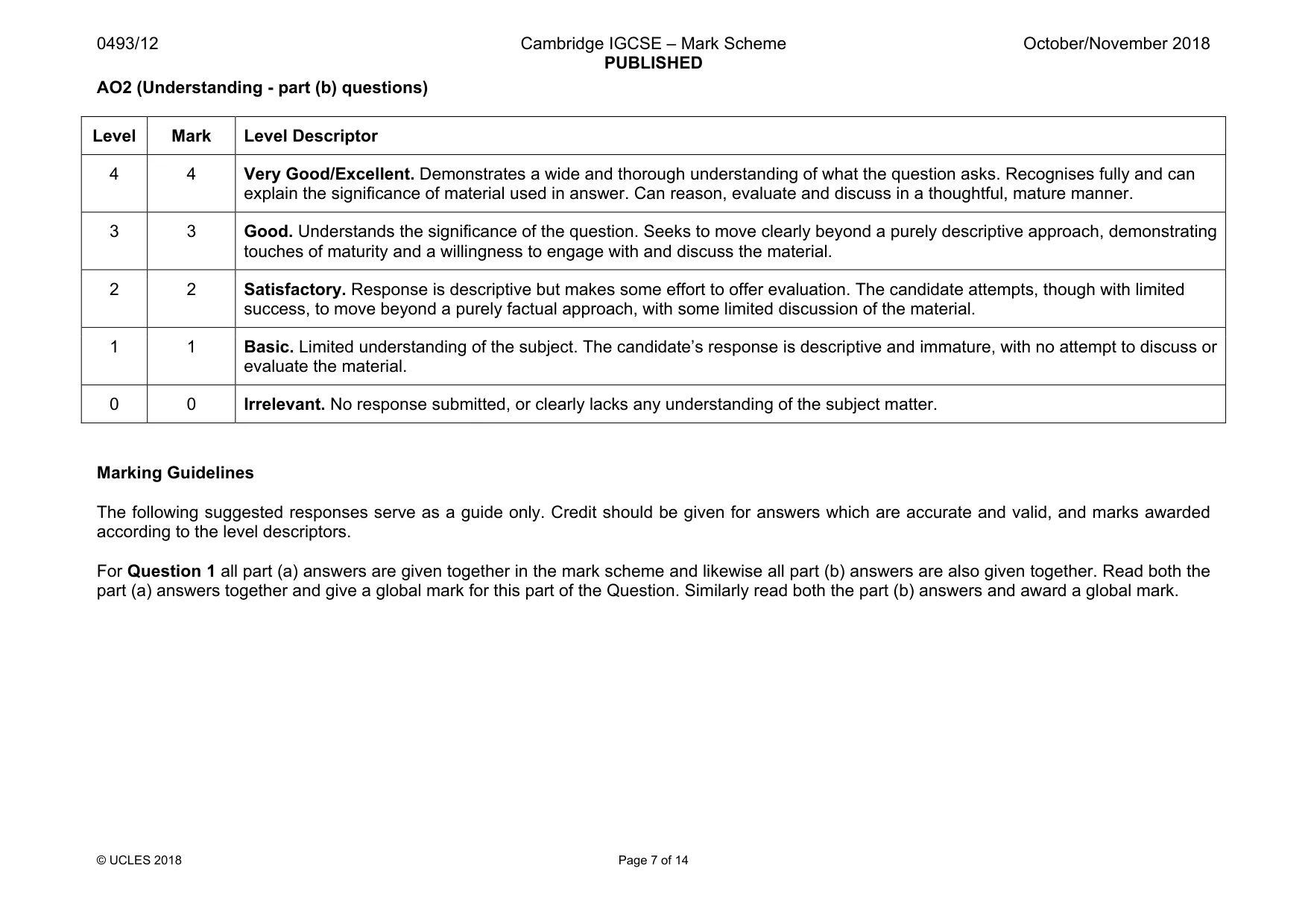 Mark scheme, page 7 of 14