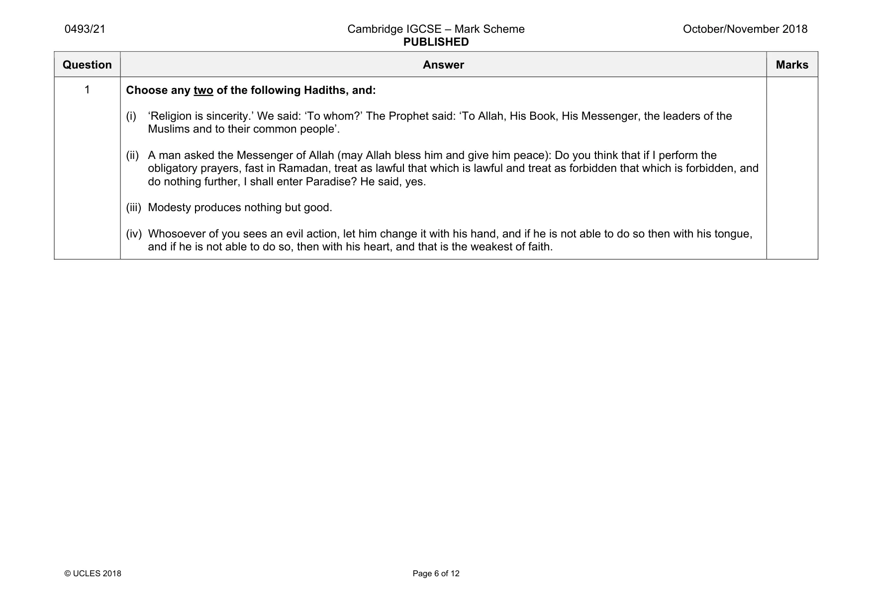 Mark scheme, page 6 of 12