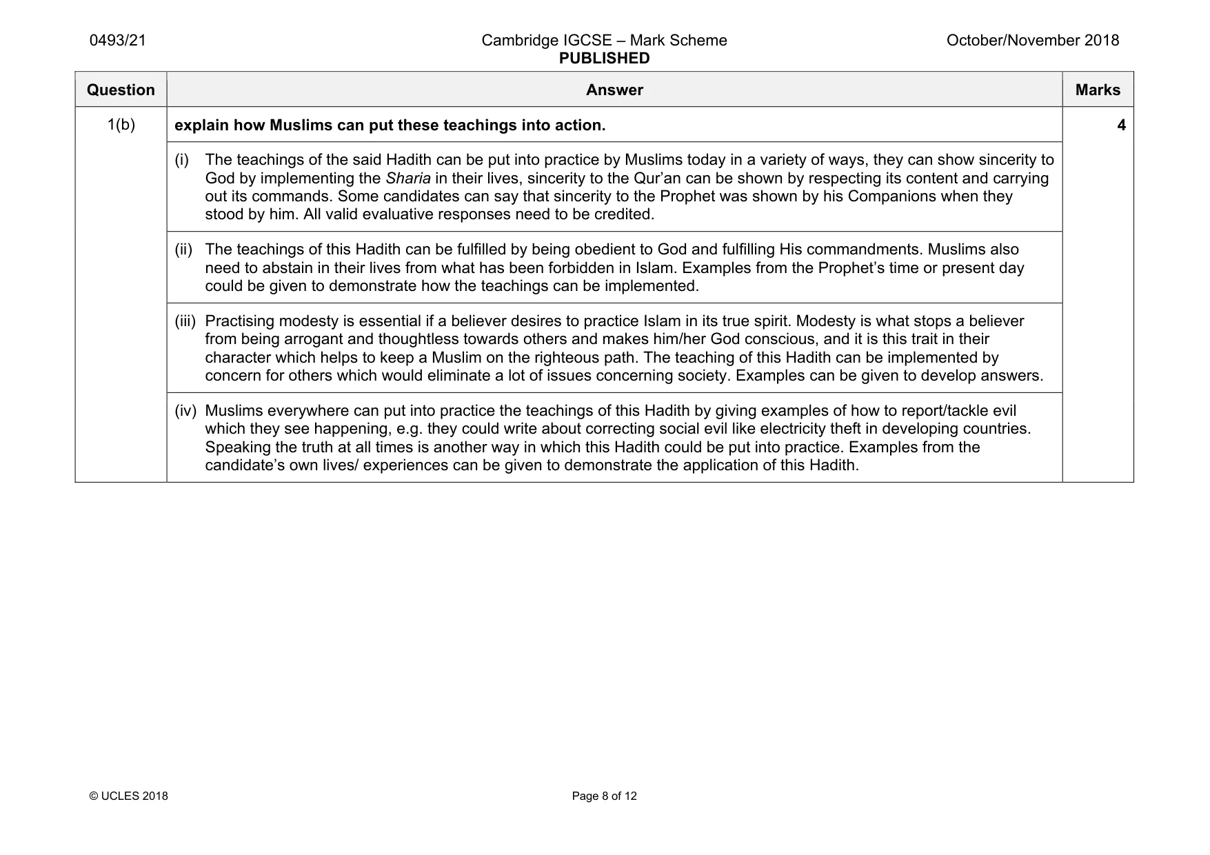 Mark scheme, page 8 of 12