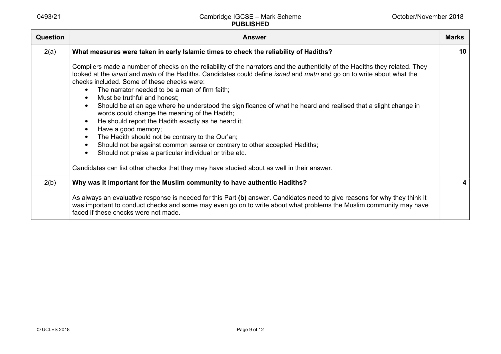 Mark scheme, page 9 of 12