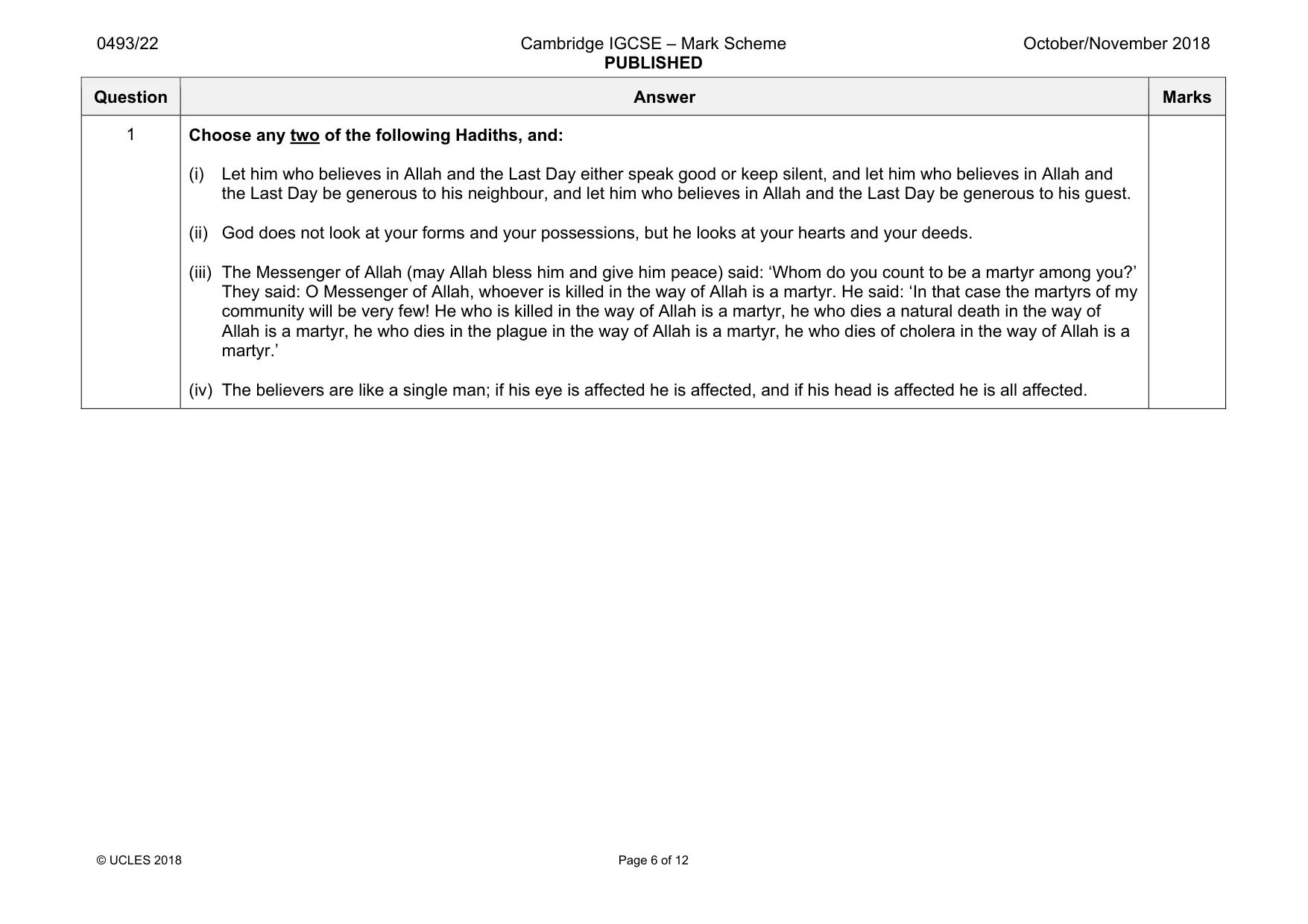 Mark scheme, page 6 of 12