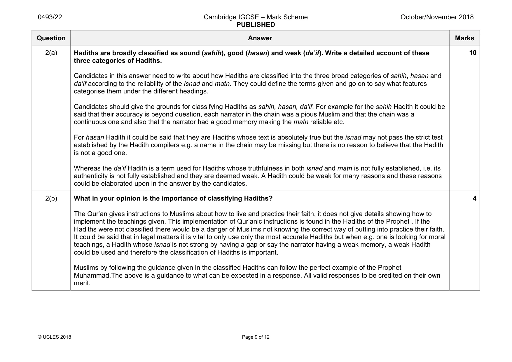 Mark scheme, page 9 of 12