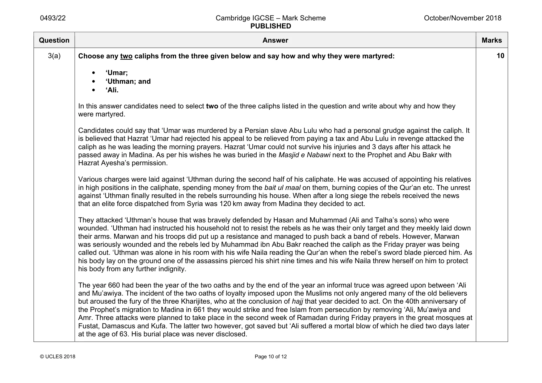 Mark scheme, page 10 of 12