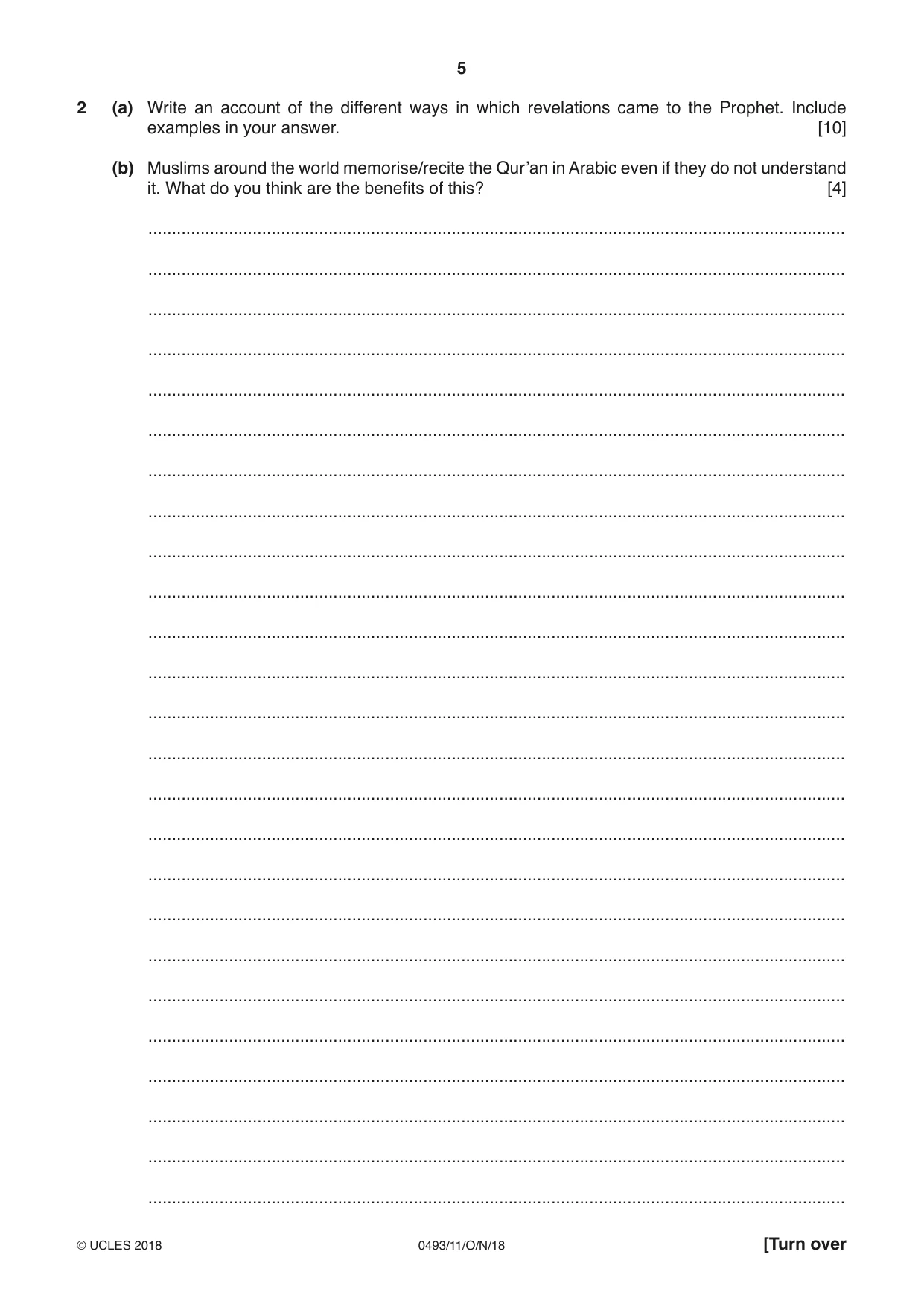 Cambridge IGCSE Islamiyat 0493 2018 Oct/Nov Paper 1 · Variant 1 question paper, page 5 of 16