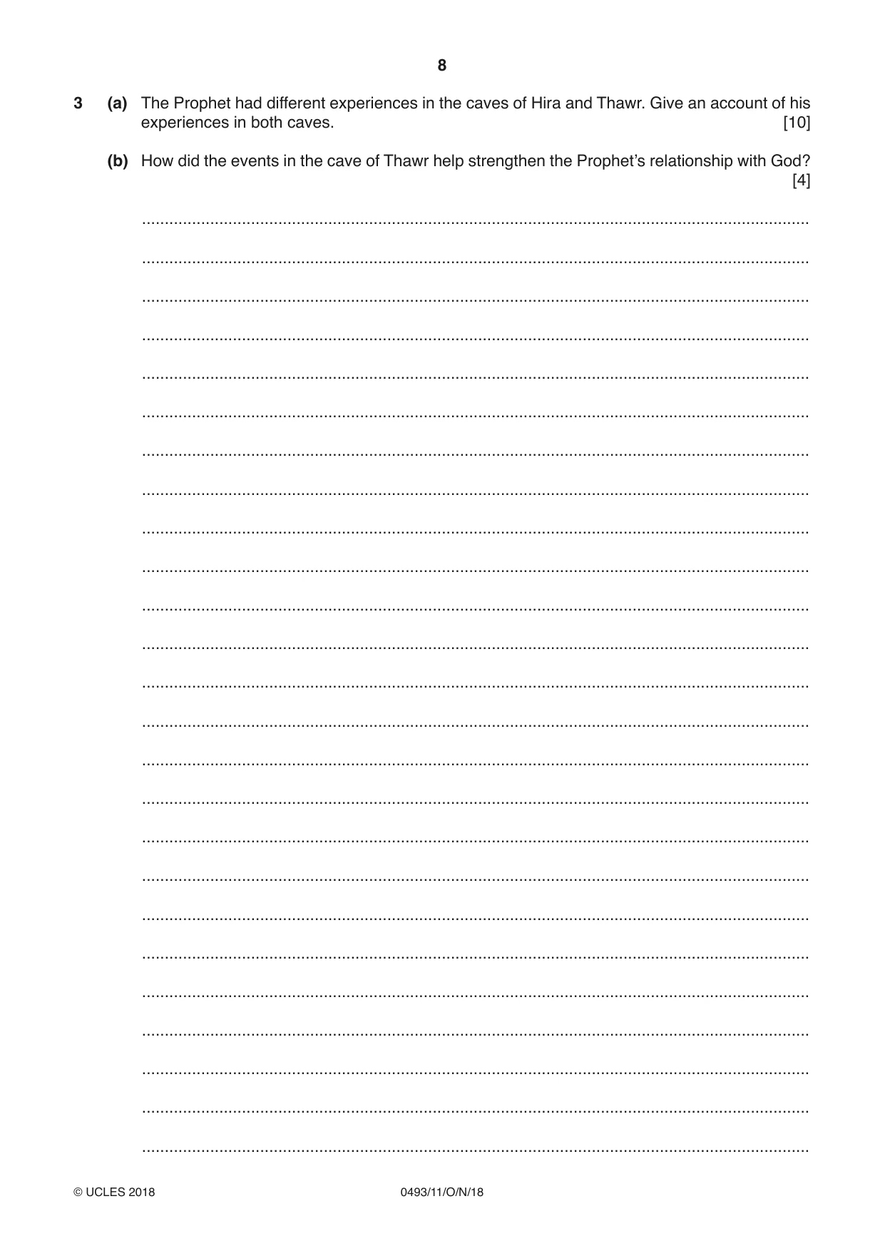 Cambridge IGCSE Islamiyat 0493 2018 Oct/Nov Paper 1 · Variant 1 question paper, page 8 of 16