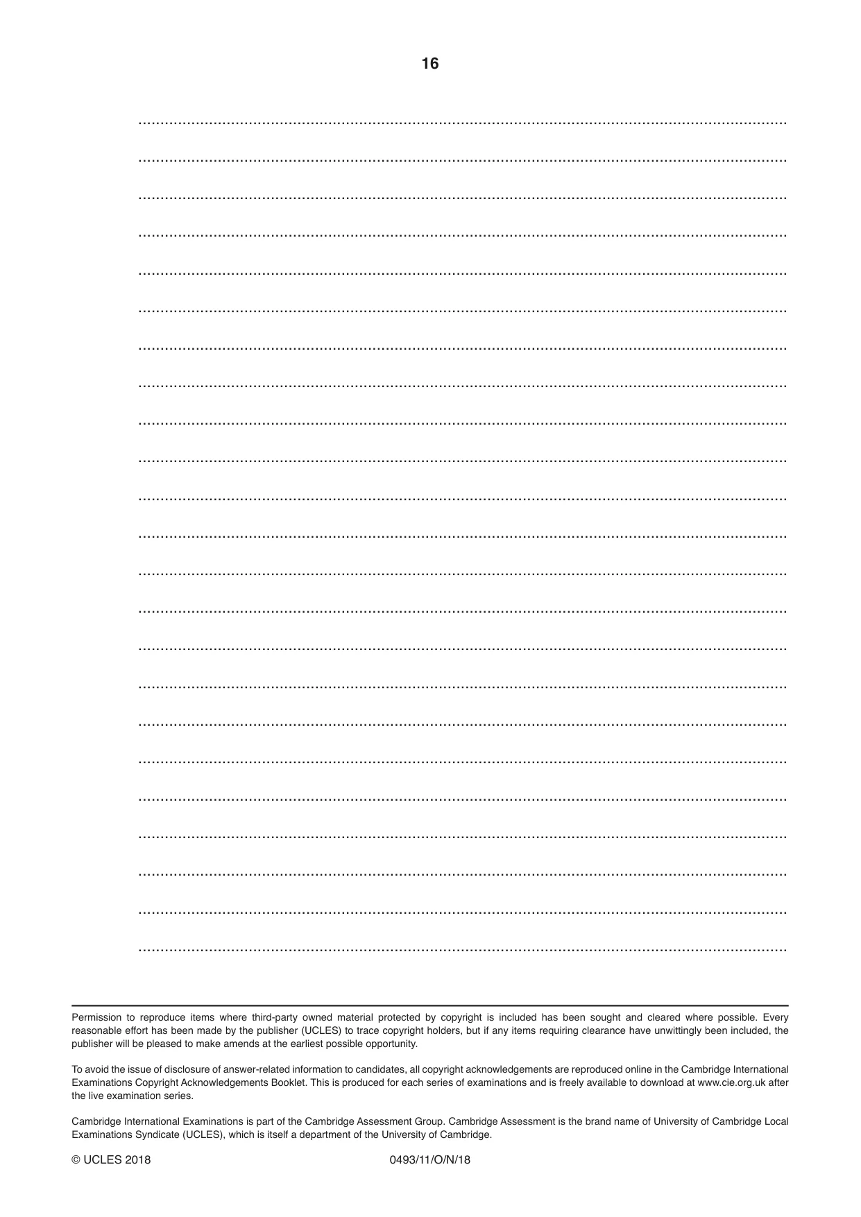 Cambridge IGCSE Islamiyat 0493 2018 Oct/Nov Paper 1 · Variant 1 question paper, page 16 of 16