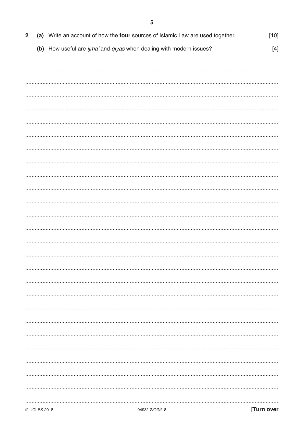 Cambridge IGCSE Islamiyat 0493 2018 Oct/Nov Paper 1 · Variant 2 question paper, page 5 of 16